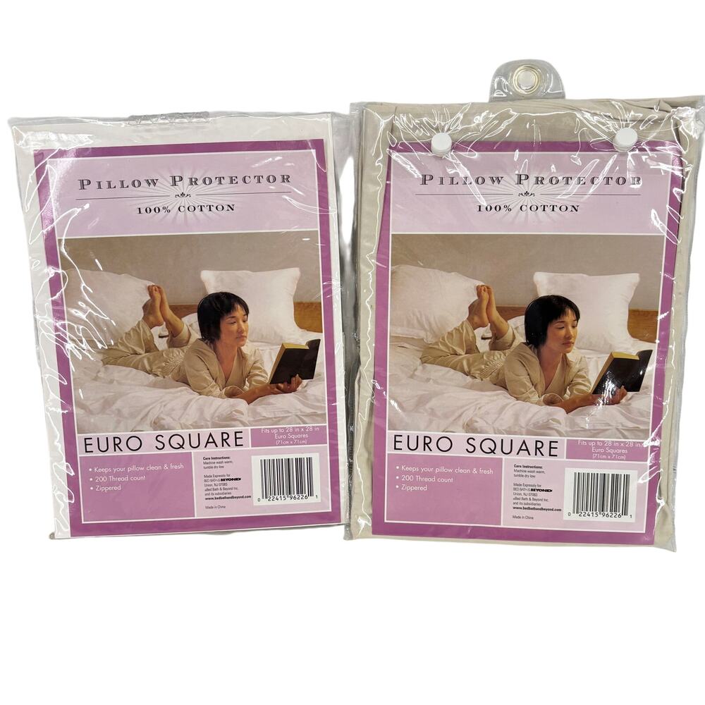 Bed Bath Beyond 2 Euro Square Pillow Protectors Cotton Zippered 200 Thread Count